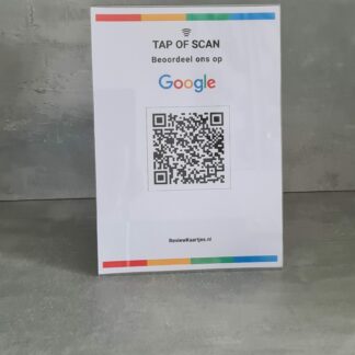 Google Review Kaart display L-standaard-A5 formaat staand voorkant met nfc en qr