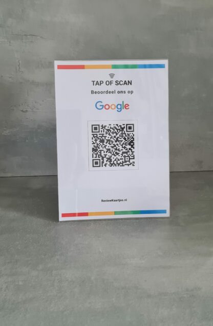 Google Review Kaart display L-standaard-A5 formaat staand voorkant met nfc en qr