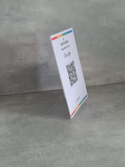 Google Review Kaart display L-standaard-A5 formaat staand zijkant met NFC en QR