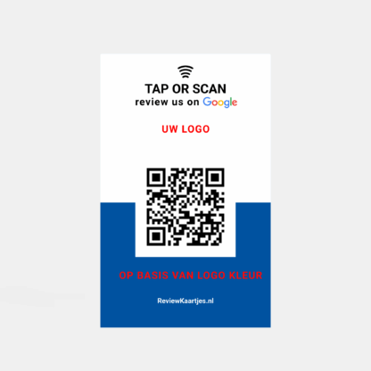 Google Review Kaart in hand met NFC en QR code met eigen logo