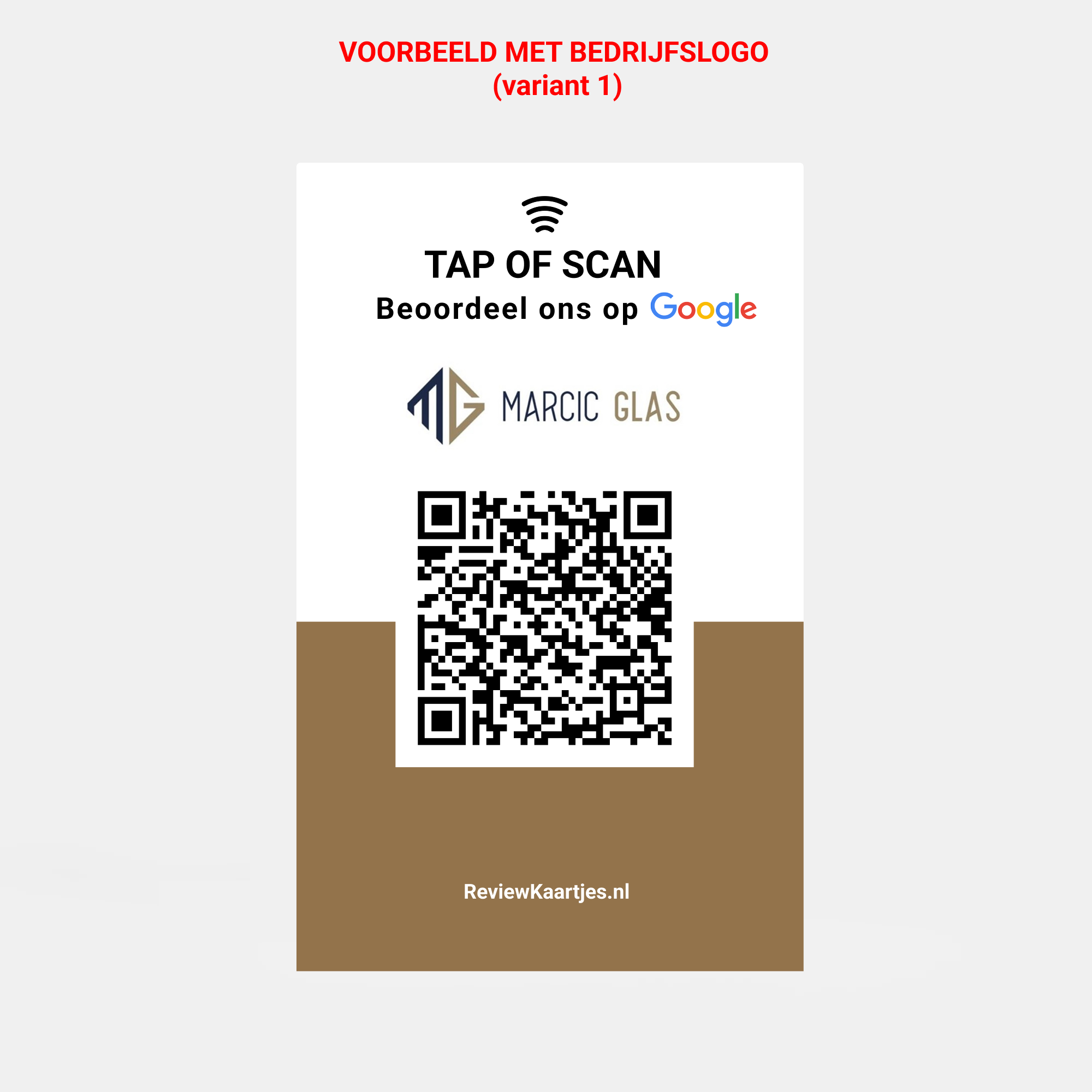 Google Review Kaart in hand met NFC en QR code met eigen logo