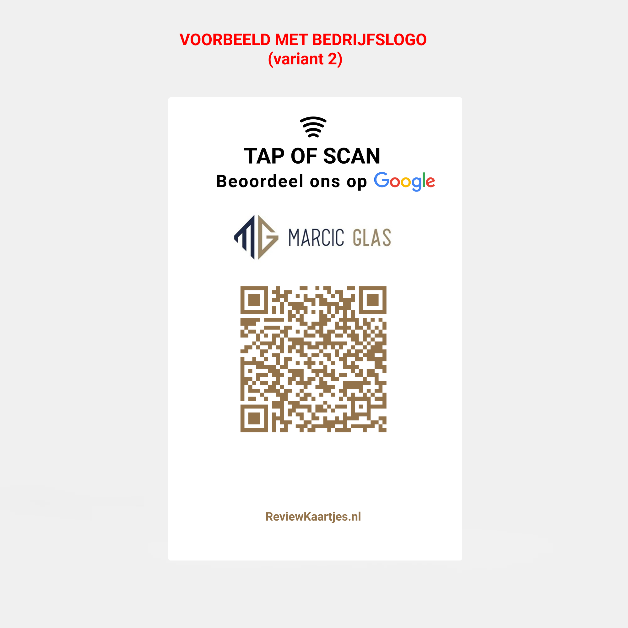Google Review Kaart in hand met NFC en QR code met eigen logo
